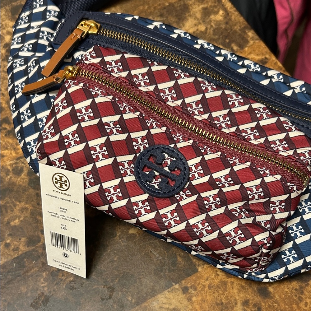 Tory Burch Burgundy and Navy Belt Bag